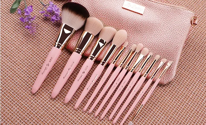 12pcs/Set Pink Make up brushes Set Whole Powder brush Foundation contouring highlight Eye shadow detail with cosmetic bag | Красота и