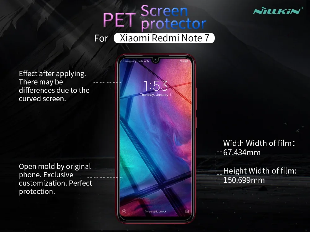 Защитная пленка NILLKIN для экрана Xiaomi Redmi Note 7 сверхпрозрачная ЖК дисплея и матовая