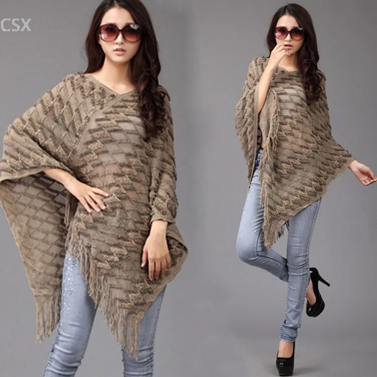 

MwOiiOwM Fashion Cloak for Women Winter Sweater Batwing Sleeve Fringe Irregular Hem Loose Cover Up Tops Knitting 29