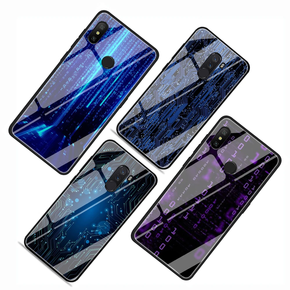 Модный чехол из закаленного стекла с кодом матрицы для телефона Xiaomi Mi 8 9 A1 5X A2 6X Redmi