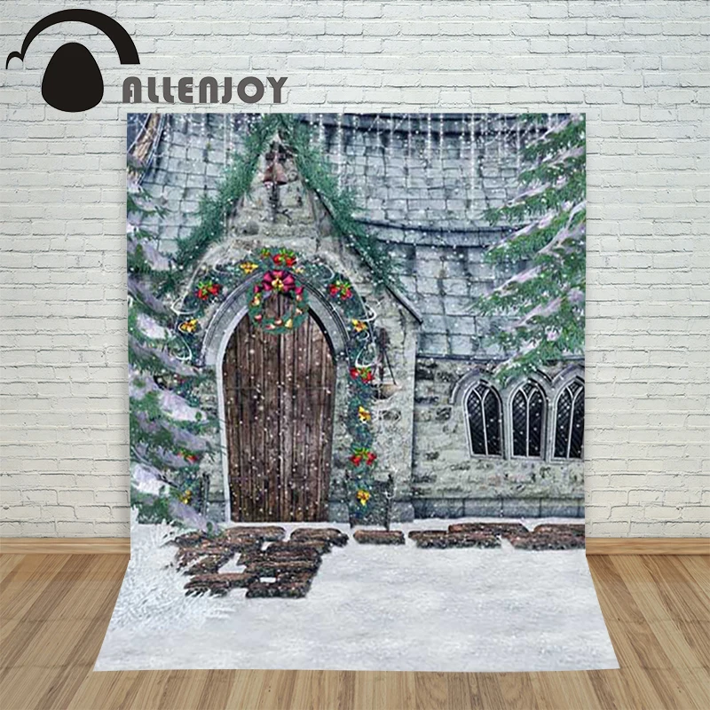 Рождественский фон для фотосъемки Allenjoy Снежный дом деревянный венок фотостудии