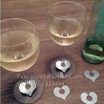 50 шт блестящее сердце стекло Кольцо маркер напитков вина Именные Бирки амулеты