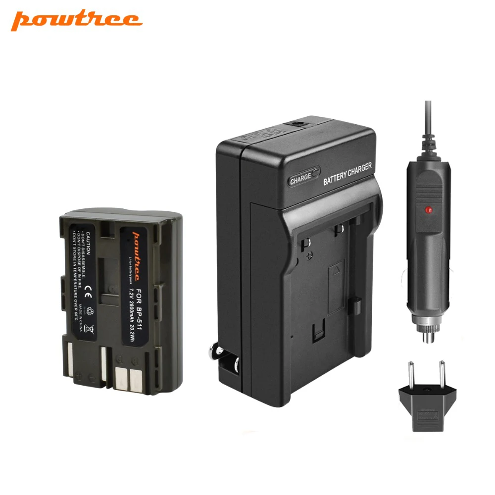 Powtree 7 2 V 2800mAh BP-511 BP-511A BP 511A батарея + зарядное устройство для Canon EOS 40D 300D 5D 20D 30D 50D 10D D60