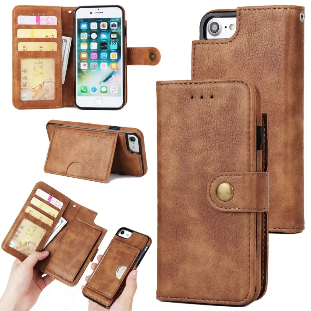 100PCS 2017 Buckle Multi-function Detachable Hybrid PU Leather Wallet Case Stand Flip Cover for iPhone 6 6S Plus 7 | Мобильные