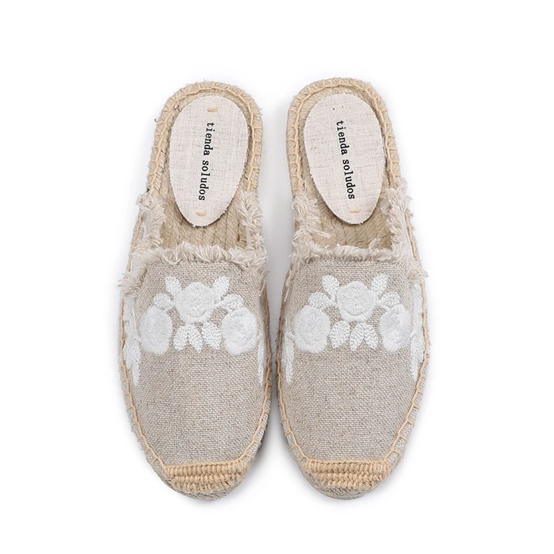 Pantufa Women Shoes Tienda Soludos Slippers Cotton Fabric Sale Promotion Hemp Rubber Summer Slides Zapatos De Mujer Floral