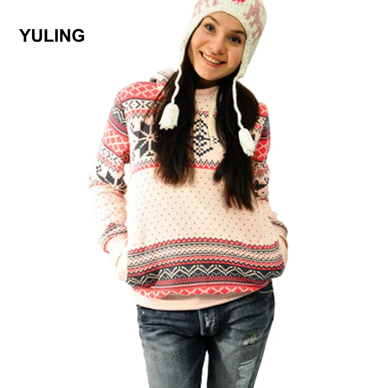 Для женщин Новая мода Рождество этнических Стиль Снежинка печати с капюшоном