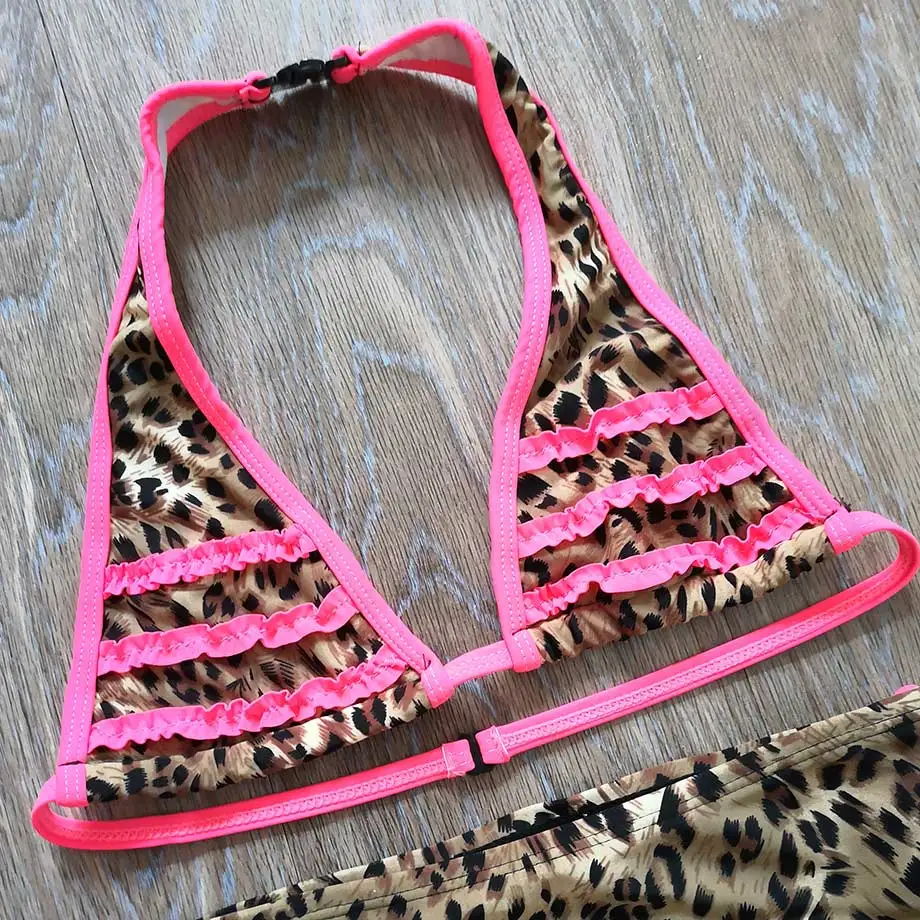 6-16 Years Leopard Print Teenager Girl Bikini Kids Swimsuit Children Two Piece Swimwear Halter Top Big Swimming Suit Child | Спорт и
