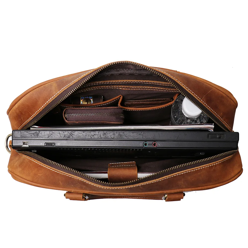 

Nesitu High Quality Vintage A4 Brown Genuine Crazy Horse Leather Office Men Briefcase Portfolio Business Messenger bag M8996