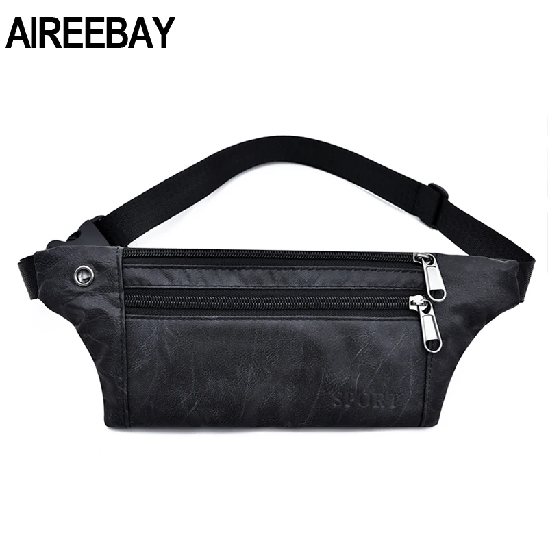 AIREEBAY Повседневная поясная сумка из искусственной кожи, мужская сумка для денег, телефона, поясная сумка, винтажный черный пояс для талии, маленькая дорожная сумка для мужчин