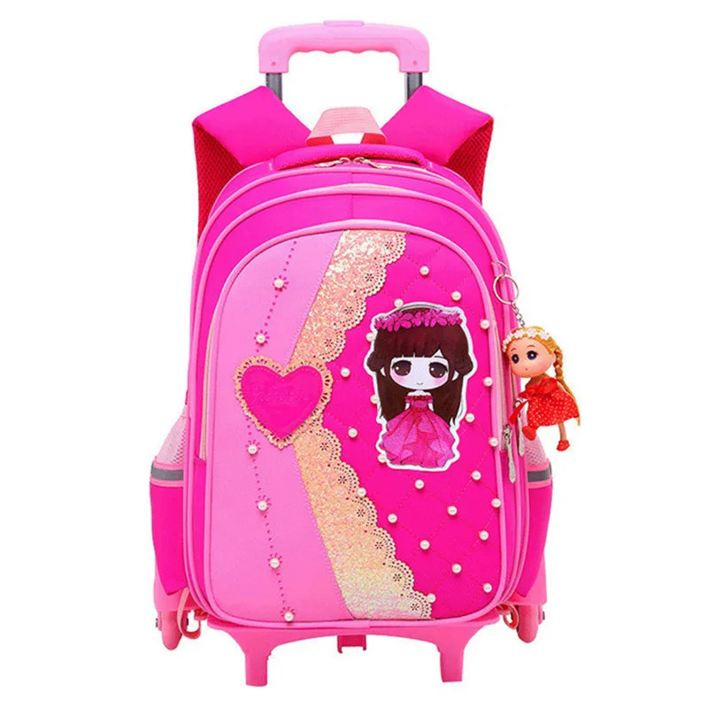 2 wheels rose red Новые съемные детские школьные сумки с 2/6 колесами для девочек, рюкзак на колесах, Детская сумка на колесах, сумки для путешествия - Цвет: 2 wheels rose red