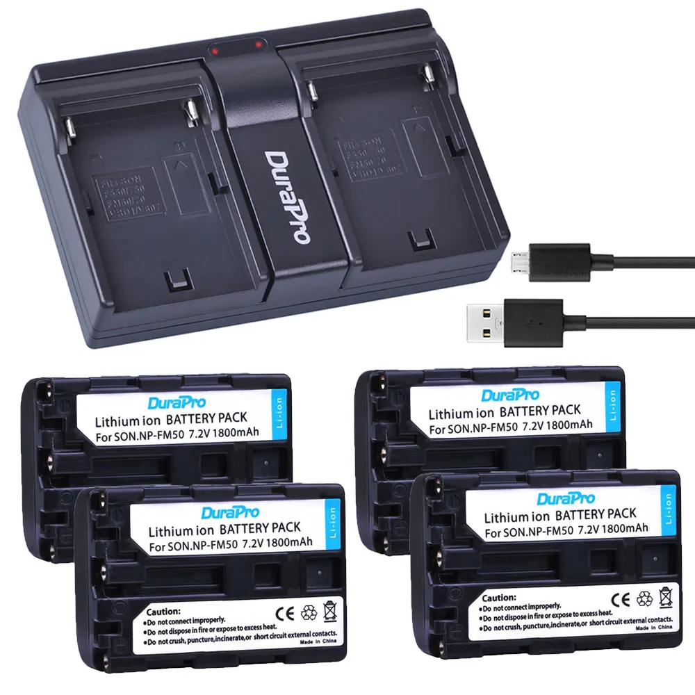 4 шт. для Sony NP FM50 литий ионные аккумуляторы + двойное зарядное устройство USB FM51 QM50