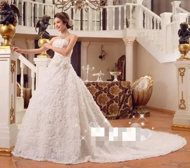 Свадебные Dresses2017 Романтический корсет Белый развертки кисти длинным шлейфом с