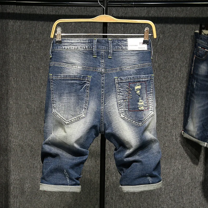 Новинка 2019 мужские Брендовые джинсовые шорты Летние повседневные Стрейчевые
