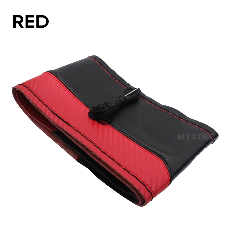 Red Спортивный дизайн, углеродное волокно, натуральная мягкая кожа, чехол на руль, сделай сам, ручная работа, чехол, иглы, нить для стайлинга автомобилей, диаметр 38 см - Название цвета: Red