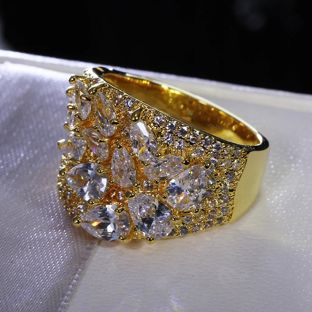 New Ring with Water Drop CZ stones jewelry Gold-color anel feminino dropshipping alibaba-express bijoux Fashion rings for women | Украшения