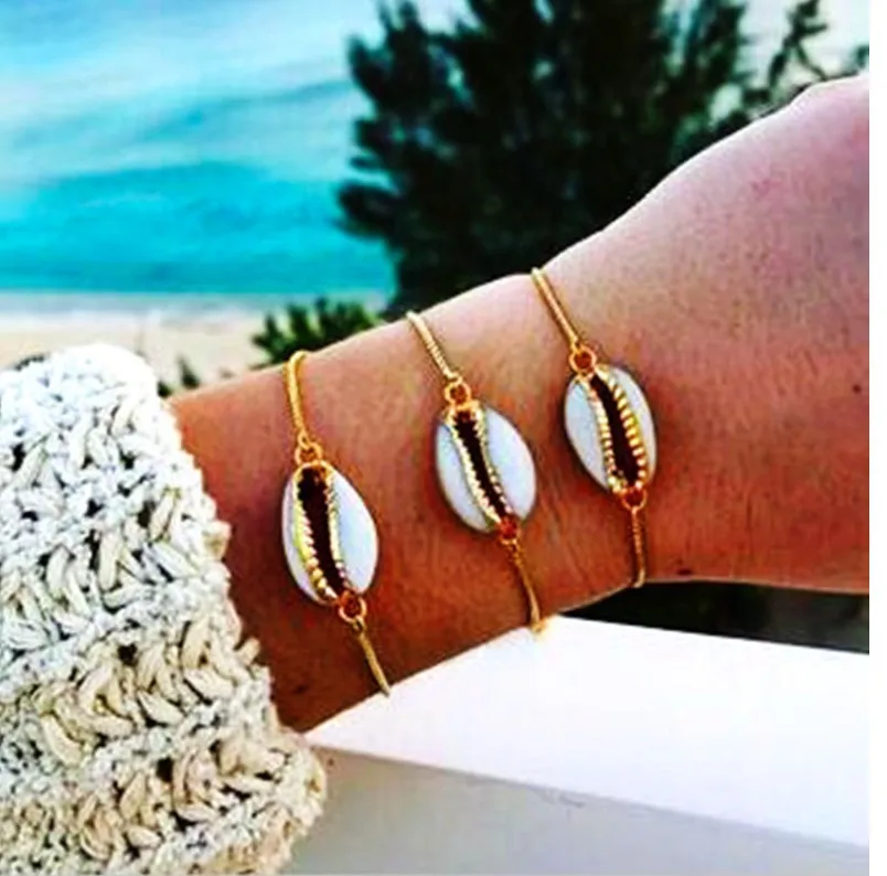 Bohemian Natural Shell Charm Bracelet for Women Girl Gold Alloy Chain Bracelets Boho friendship Jewelry Accessories Wholesale | Украшения и