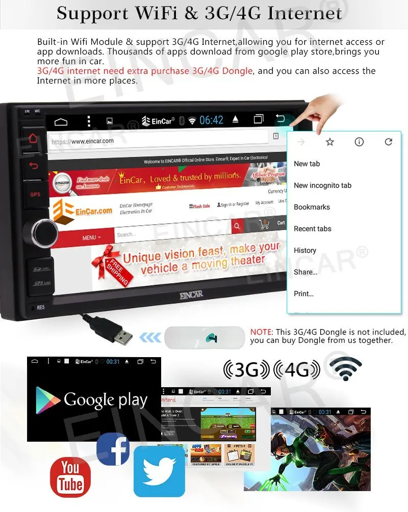 Android6.0 двойной Din автомобильный dvd-плеер 7 ''мульти сенсорный экран в тире 2 gps