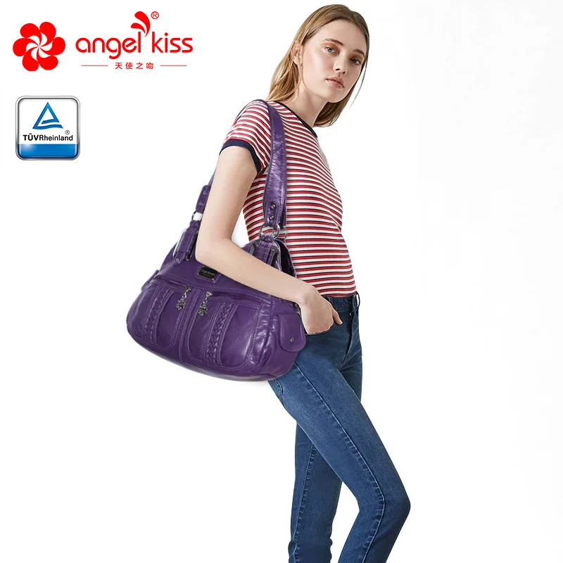 Женская сумка из искусственной кожи Angelkiss модная однотонная на плечо с ручками