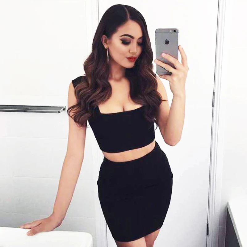 INDRESSME сексуальный женский бандажный комплект из 2 предметов короткий Топ без