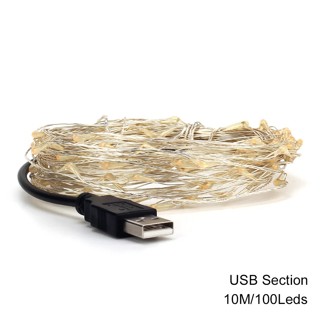 5 м 10 USB светодиодные гирлянды водонепроницаемые медные провода праздничные