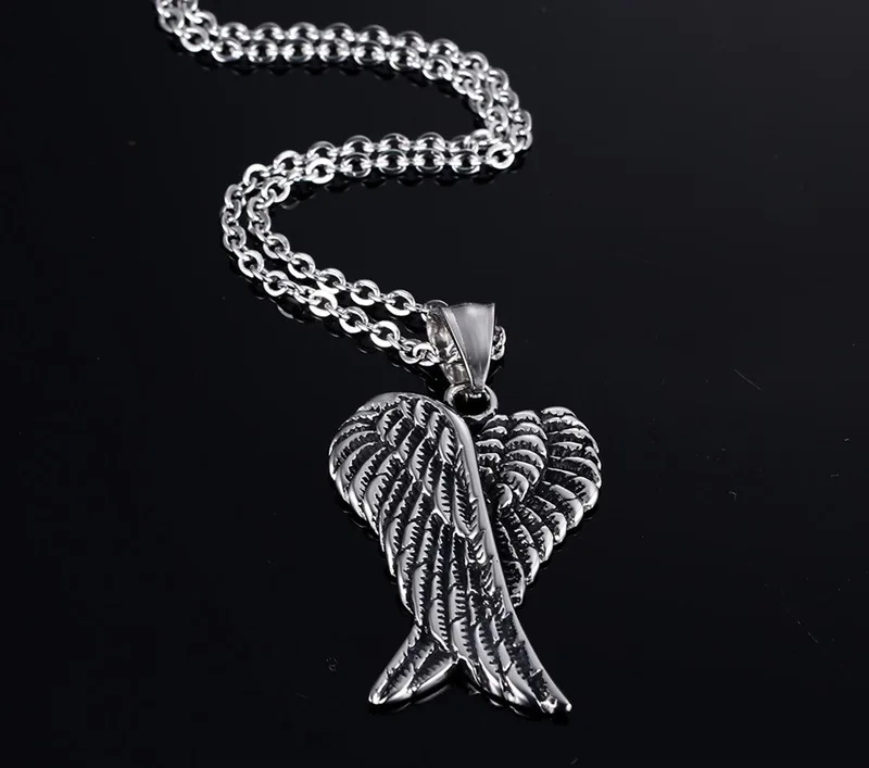 Trendy Hip Hop Jewelry Cool Stainless Steel Wing Pendant Necklace for Men Vintage Male Punk Statement Necklaces Gifts For Boy | Украшения и