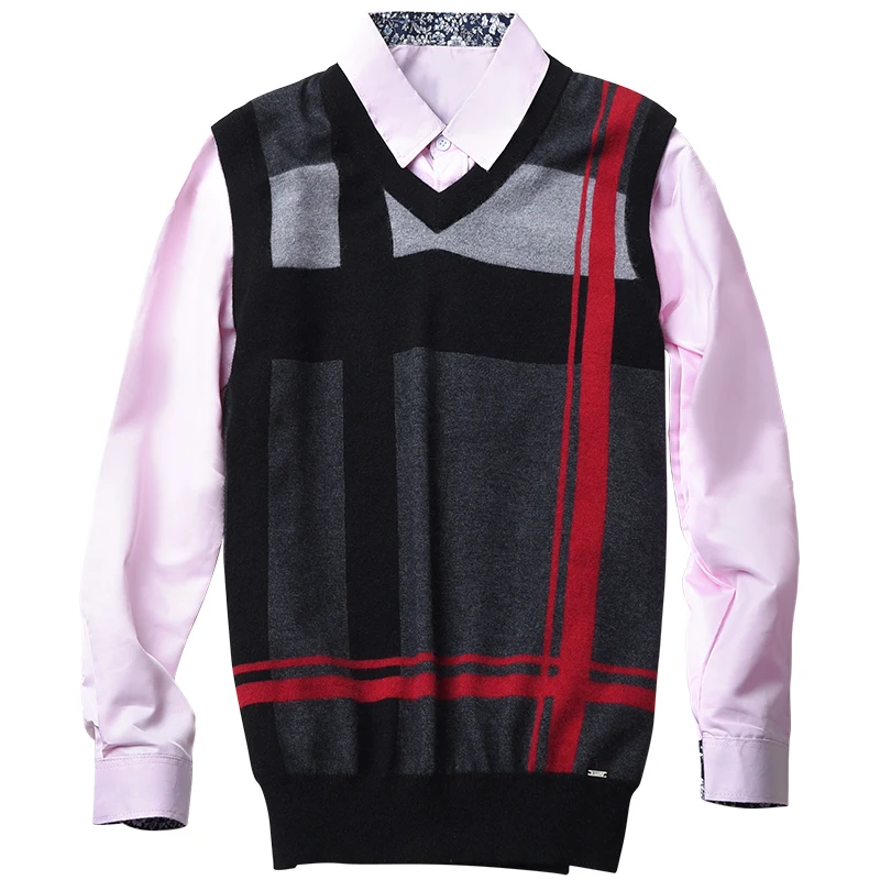 High Quality 100% Cashmere Mens V Neck Sleeveless Argyle Sweater Vest 2018 New Fashion | Мужская одежда