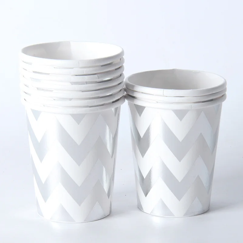silver2 cup 10pcs Золотая Серебряная волнистая бумажная чашка/тарелка/салфетка соломинки Свадебный день рождения декоративный для Бэйби шауэра вечерние поставки детские столовые приборы - Цвет: silver2 cup 10pcs
