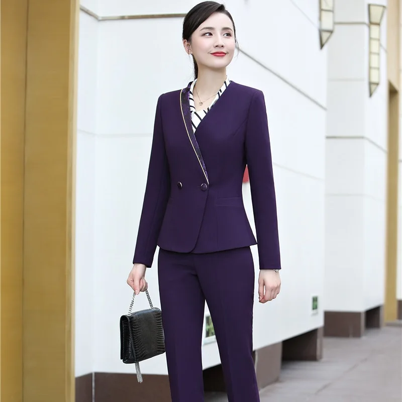 Новинка женский брючный костюм Униформа пиджак и брюки профессиональный из