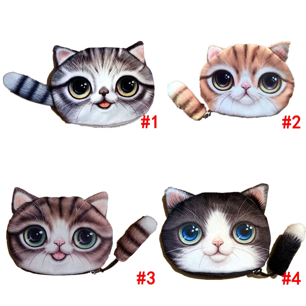 Новый маленький кошелек для монет с котом и хвостом милый детский мультяшный