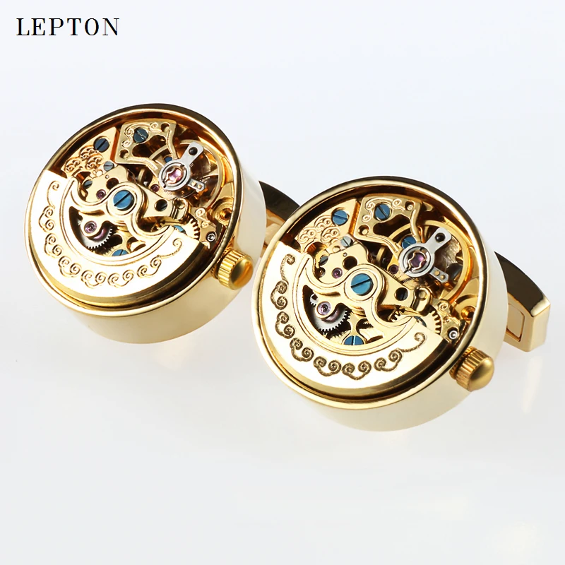 Фото Роскошные функциональные запонки с механизмом для часов Lepton из нержавеющей стали в стиле стимпанк, механизм для часов, запонки для мужчин №2