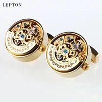 low key luxury functional watch movement cufflinks lepton stainless steel steampunk gear watch mechanism cufflinks for mens
