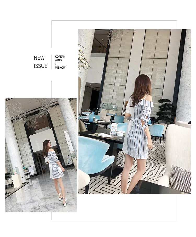 Mishow Модное женское платье с открытыми плечами+ поясом MX18B1274