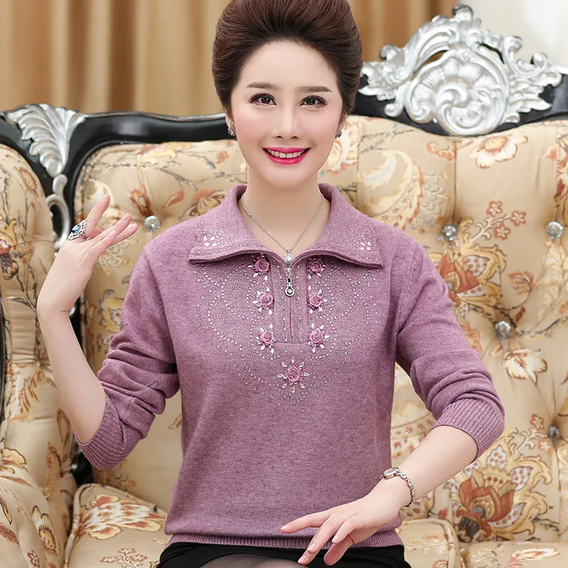 Plus Size 4XL Middle-aged Women Wool Sweater Coat Autumn Winter Loose Stretch Zipper Female Sweaters Casual Pullovers Tops W436 | Женская