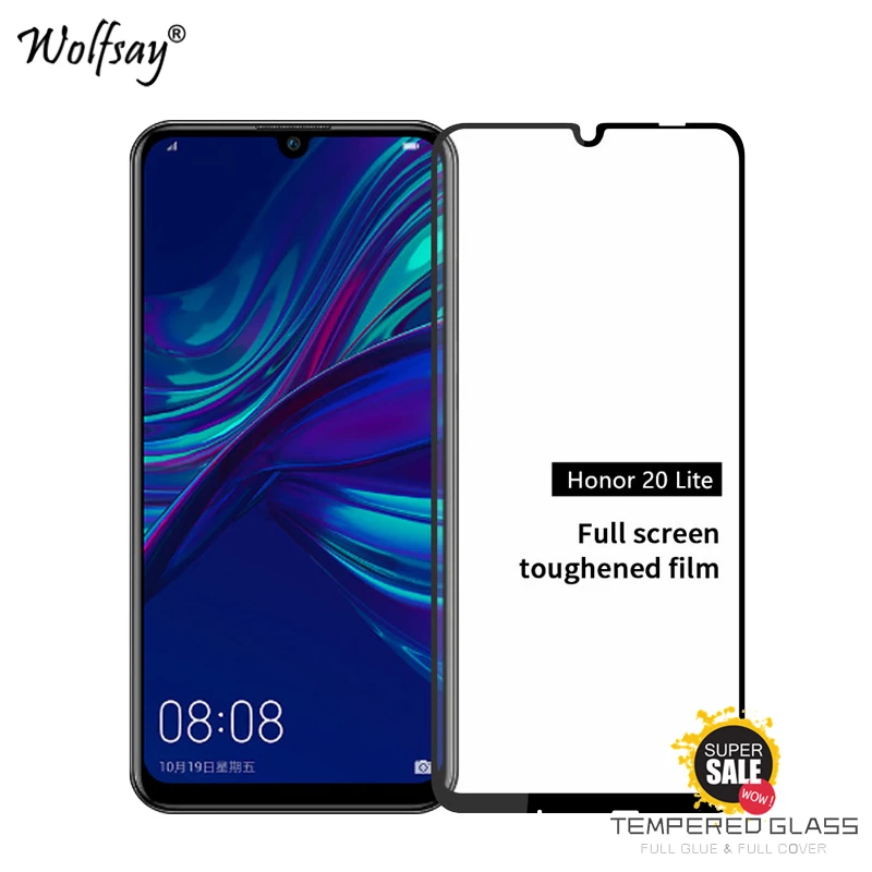 Funda de vidrio con pegamento para Huawei, Protector de pantalla de vidrio templado para Huawei Honor 20 Lite, 2 unidades-0