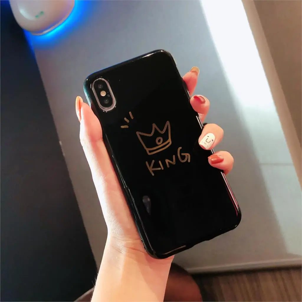 Глянцевый чехол для телефона с короной iphone X 7 Plus 6 6S 8 милый мягкий из ТПУ надписью