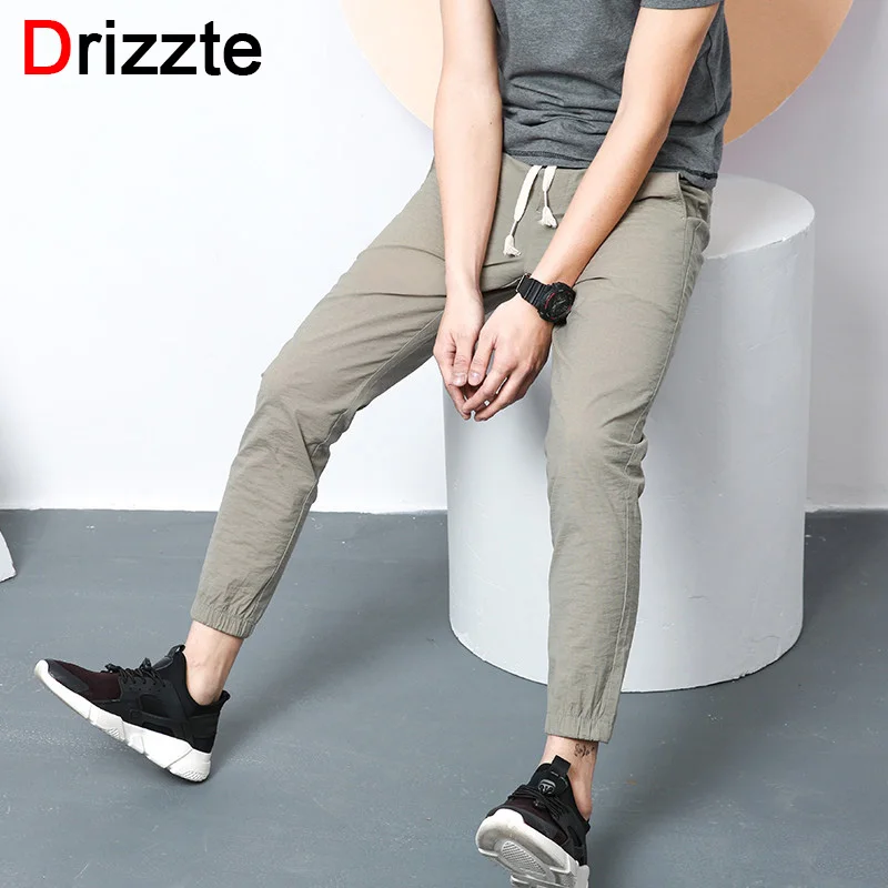 Drizzte Drawstring летние штаны мужские Slim Fit черный зеленый серый Повседневное джоггеры луч ноги ботильоны Длина брюки