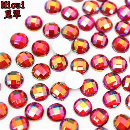 Red AB Micui 6/8mm Crystal AB Round Acrylic Nail Rhinestones Flatback Glue On Non Hotfix Stones Appliques For Craft DIY Nail Art MC341 - Цвет: Red AB