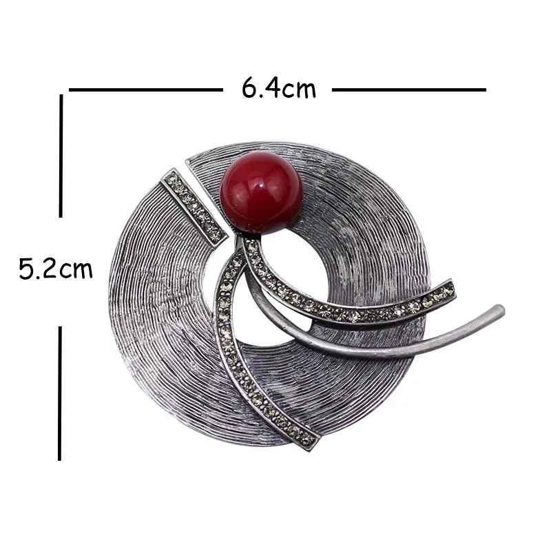 Винтажная брошка из горного хрусталя черного цвета с красным камнем на свадьбу