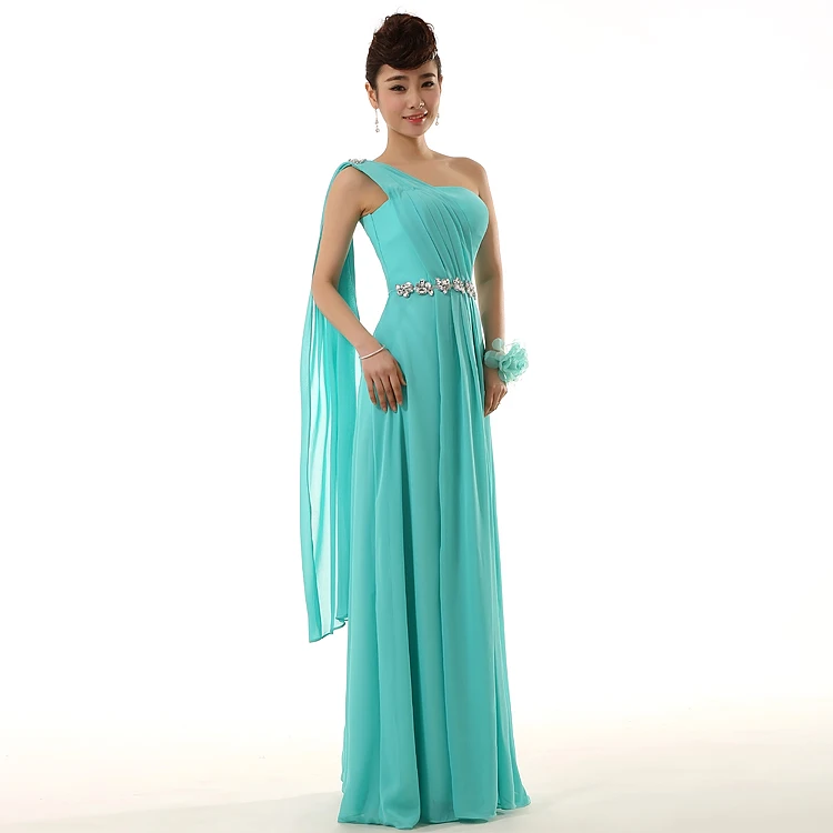 Robe De Soriee бирюзовое платье подружки невесты длинное шифоновое платье на одно плечо с бисером и лентами Элегантное свадебное платье для выпускного вечера