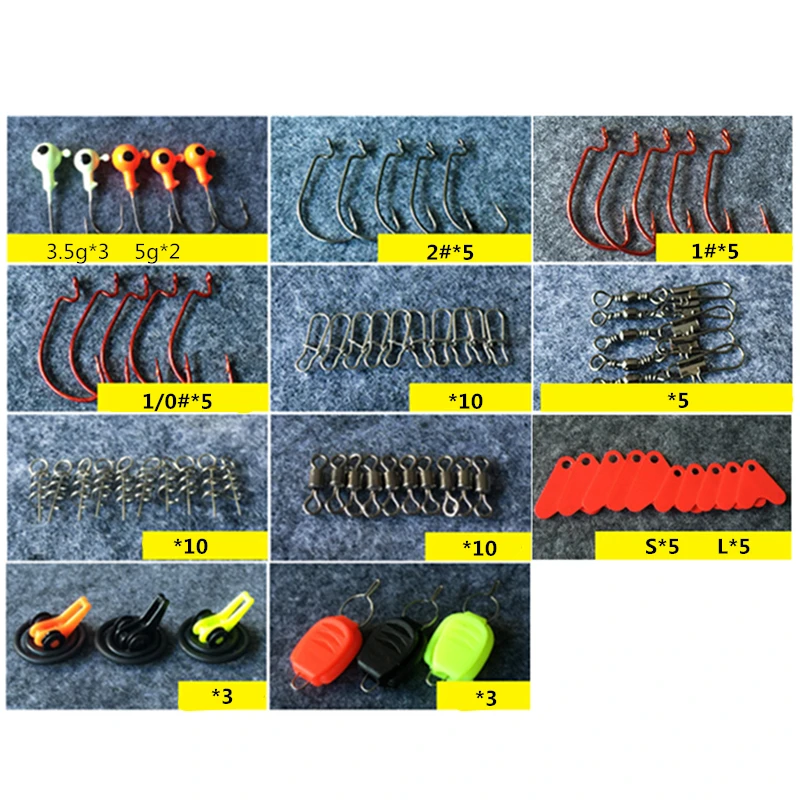 

128pcs/lot Almighty Rock Fishing Lures Accessories Crank Hook Bullet Copper Lead Head Treble Hook Texas Fishing Group