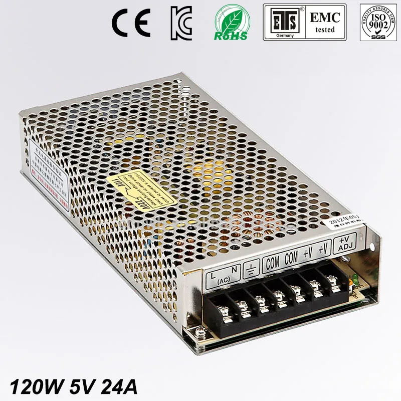

Universal 5V 24A 120W Regulated Switching Power Supply Transformer 100-240V AC to DC For LED Strip Light Lighting CNC CCTV MOTOR