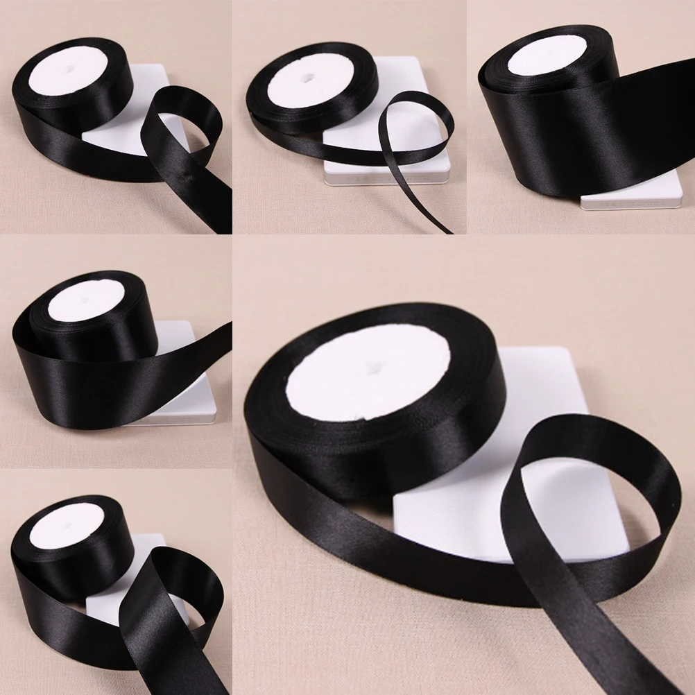 1 рулон черная шелковая атласная лента 22 м | Дом и сад