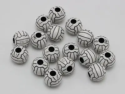 100 Black and White Acrylic Sports Volleyball Pattern Round Beads 12mm Jewelry | Украшения и аксессуары