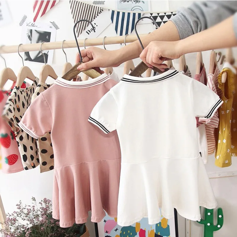 

Turn Down Collar Preppy Style Cotton Girls Dresses Summer Kids Children's Clothing