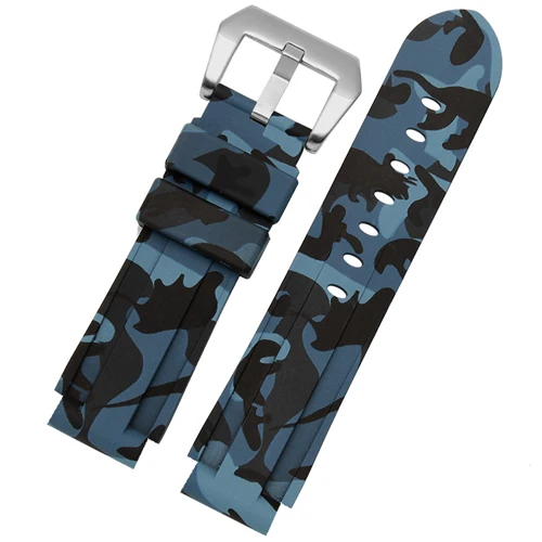 Camouflage blue Качественный силиконовый ремешок для часов 24*16 мм, цветной браслет, сменный резиновый ремешок для Timex T2N739 T2N721 720 - Цвет ремешка: Camouflage blue