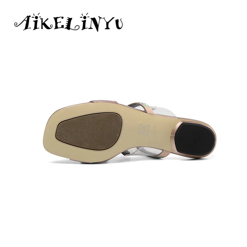 AIKELINYU/брендовые туфли без задника на плоской подошве; обувь из натуральной кожи; женские повседневные удобные шлепанцы; модные сандалии со стразами; большие размеры 34-43