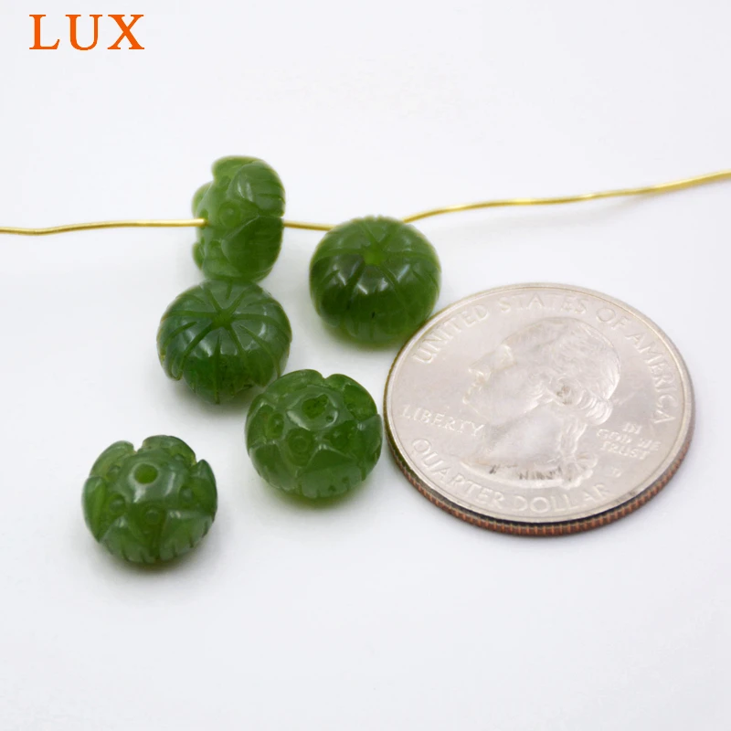 LUX зеленый нефрит цветок лотоса резные бусины натуральный ручной работы