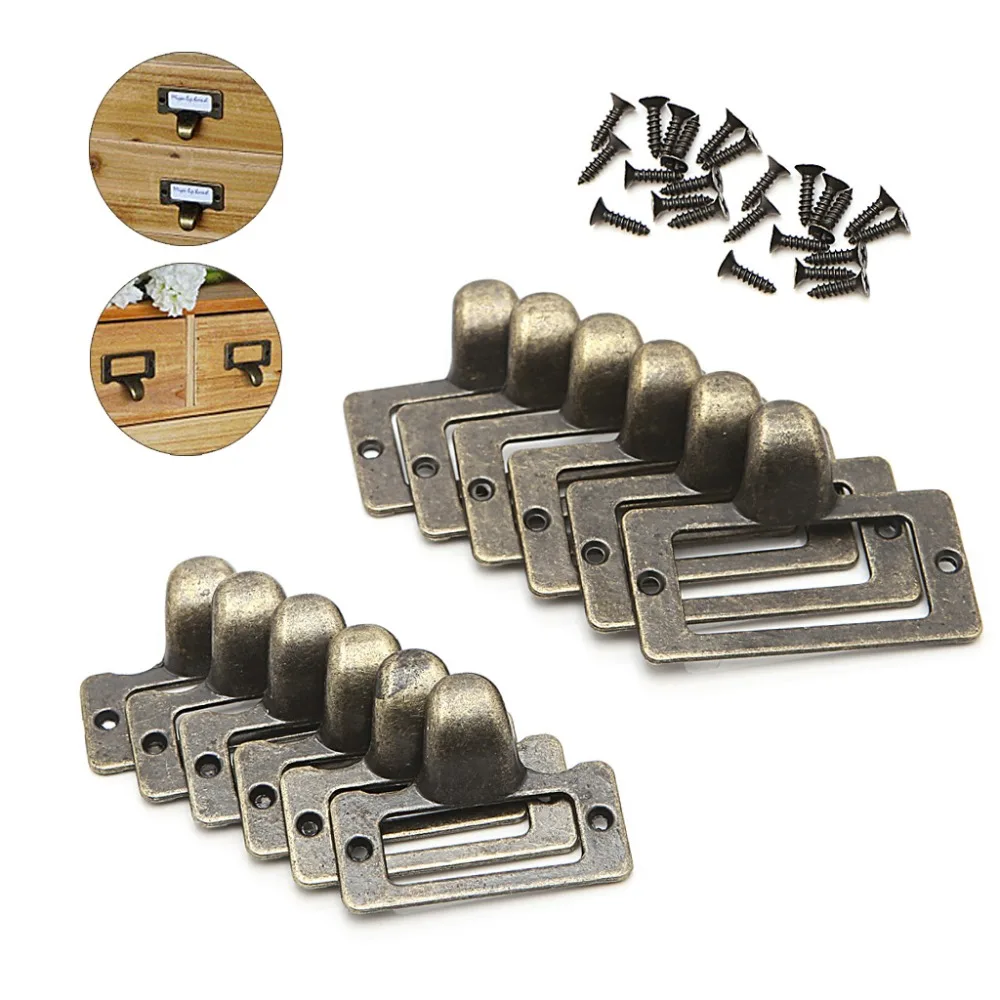 6x ручка имя файла карты Шкаф держатель этикетки античная латунь выдвижной ящик