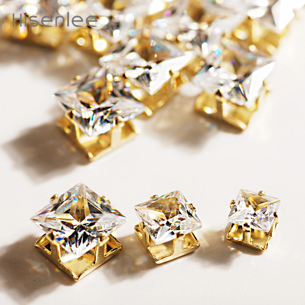 

Hisenlee 5/6/8mm Golden Single Claw Square-shape AAA Exquisite Cubic Zirconia Shiny Gem High Quality Jewelry Accessories For DIY