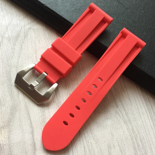 red silver buckle Резиновый ремешок 24 мм черный синий водонепроницаемый силиконовый резиновый ремешок для часов Ремешок Для Panerai С PAM Man аксессуары инструмент - Цвет ремешка: red silver buckle